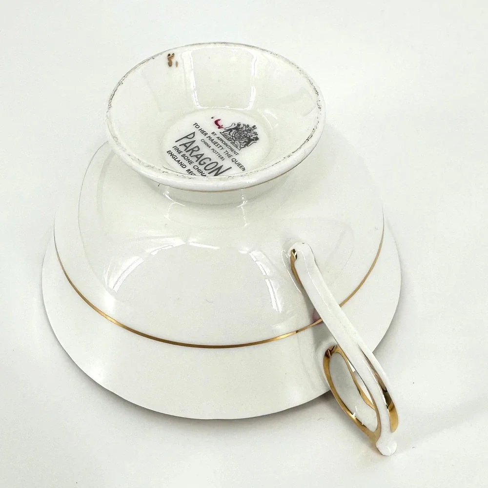 RARE Vntg PARAGON FLOATING PINK ROSE Pale Pink Princess Margaret Gold Cup Saucer